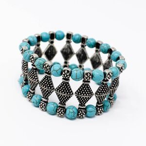 Dyed Howlite silver toned cuff stretch bracelet, will stretch